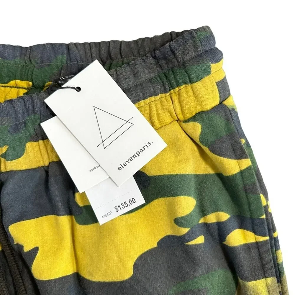 Eleven Paris Men's Acid Green‎ Camo Distressed Jogger Pants Size M